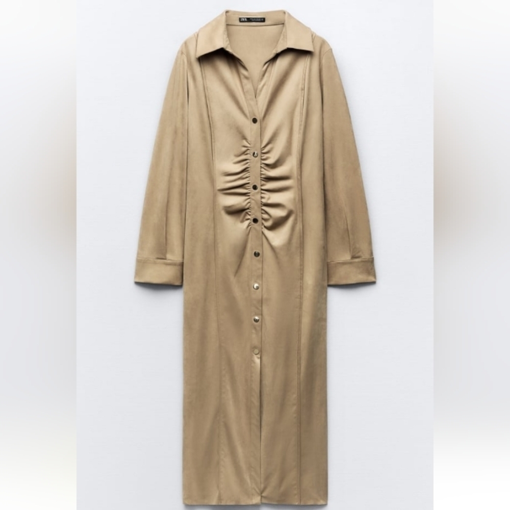 Zara Ruched Faux Suede Midi Dress Sz-XXL - Picture 3 of 9